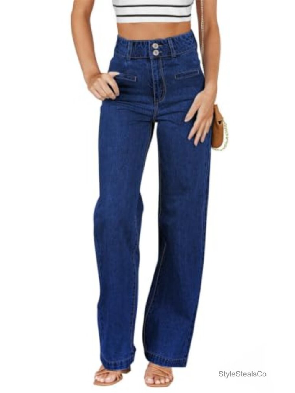 High Waisted Straight Leg Jeans Stretch Denim Tummy Control